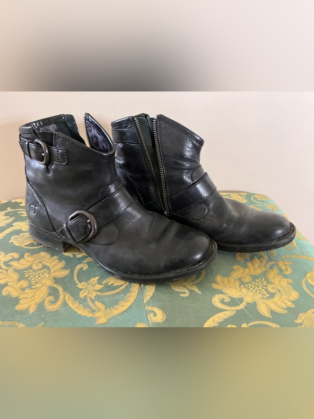 Born Black Leather Biker Ankle Boots